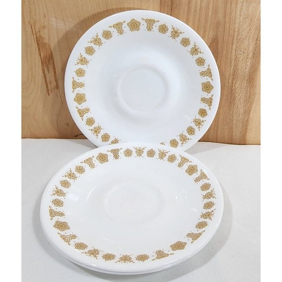 3) Corelle Corning Butterfly Gold  6.25" Tea or Coffee Cup Saucer Only vintage - Picture 3 of 5